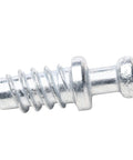 Twenty Pack Heavy Duty Zinc Screw In Dowel Furniture Connectors Quick Fit Extended Head Cam Lock Screws detailed view of a zinc dowel.