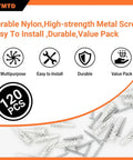120 Piece Self Drilling Drywall Anchors And Screws Kit Nylon Expansion Anchors With Metal Screws One And A Half Inch White
