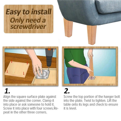 Brushed Gold Leveling Feet Set Of Four For Solid Wood Furniture Adjustable installation instructions with screwdriver