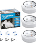 Battery Powered Under Cabinet Lights With Tap Technology, Wireless LED Puck Lights, 3 pack with adhesive pads and screws