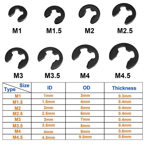 All In One Snap Ring Kit 400 Pcs External Retaining Circlips Set With 15 Metric Sizes From 1mm To 11mm Blackened Carbon Steel