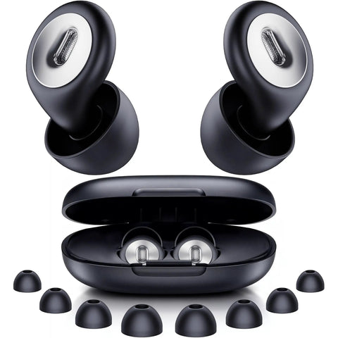 Image of Pro Sleep Ear Plugs With Nano Silicone Noise Filtering, 46dB ASTM Certified, shown with carrying case and multiple ear tips.