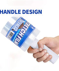 Person holding Heavy Duty Pro Grade 60 Gauge Stretch Wrap Film 4 Inch By 1000 Foot Roll With Handle, clear plastic wrap