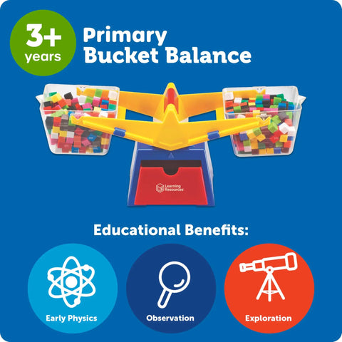 Primary Bucket Balance Teaching Scale For Kids Hands On STEM Learning Tool With Removable Buckets full of colorful blocks