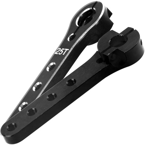 2 Pack 25T Servo Horns, 56mm Metal Extension Arm With 25 Teeth For RC Planes, Helis, And Cars, Black, CNC Machined Aluminum