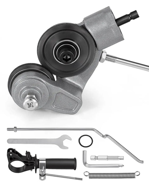 Heavy Duty Metal Cutter Drill Attachment With Stabilizer Handle Precision Electric Sheet Metal Shears For Iron Aluminum Steel Cutting, detailed view of tool components.