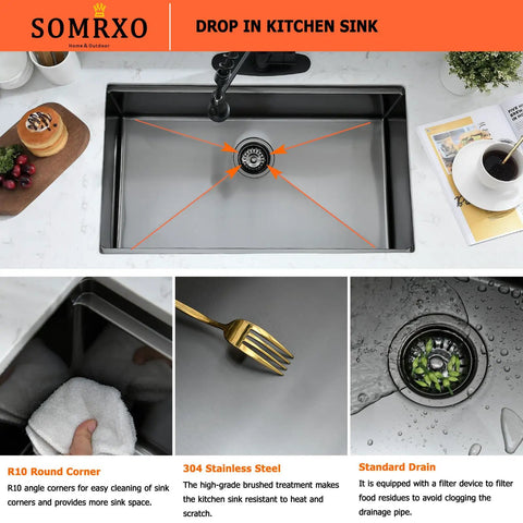 Undermount Bar Sink 15x19 In 16 Gauge Stainless Steel, Single Bowl For RV And Outdoor Kitchens, top view with drain details.