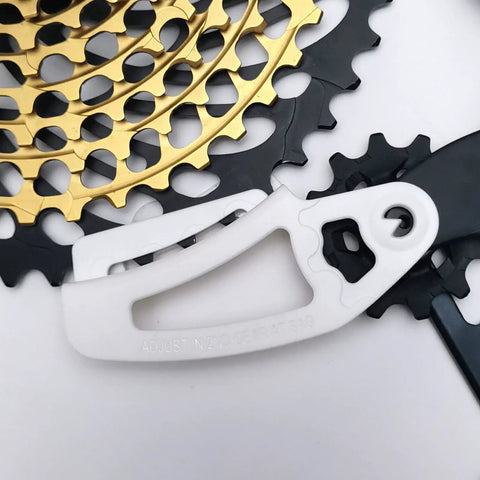 B Gap Adjustment Tool For Eagle 12 Speed Chain Gapping And Rear Derailleur Tuning Fits 50T And 52T Cassettes on a cassette
