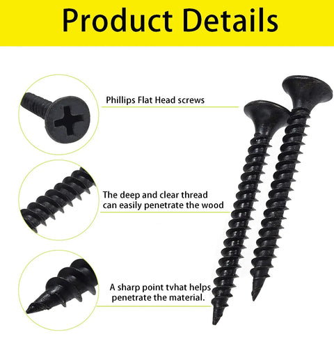 Close-up of two Philips flat head screws with deep thread, part of the Wood Screw Assortment Kit 400 Screws And 20 Anchors.