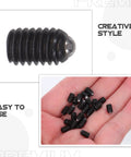 Close-up of M4x6 Ball Head Plunger Bolt showing black steel finish, part of 50 Pack M4x6 Ball Head Plunger Bolts Spring Loaded Stainless Steel Set Screws Heavy Duty Grub Fasteners Badass Locking Power No Jitter Grip For Furniture Clamps And Gear Builds.