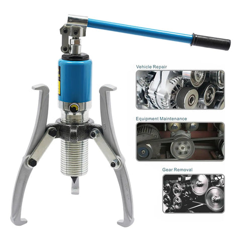 Badass Heavy Duty 20 Ton Hydraulic Gear Puller With Case Removes Seized Bearings Gears Pulleys Off Cars Trucks Using Forged Alloy Steel Strength Plus Versatile Two Or Three Jaw Options That Spin 360 Degrees Helping Mechanics Fix All Tough Jobs.