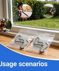 2-Pack Double Pawl Clips for Chainsaws and Leaf Blowers in plastic bags on windowsill with usage scenarios.