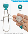 Heavy Duty Fishing Line Sinker Slides For Catfish Rigs Saltwater Surf Fishing And Deep Water Trolling With Duo Lock Snaps shown with measurements and coin for scale.