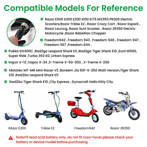 24V 1.5A Electric Scooter Charger For Razor E100 E200 E300 PR200 MX350 Pocket Mod Sports Mod Dirt Quad And Dirt Bike Replacement 24 Volt DC 36W Power Adapter