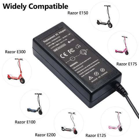 24V Razor Scooter Battery Charger with DC 24V 1.5A output for E100, E200, E125, E150, E175, E300 scooters