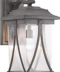 Abbott Collection 1-Light Clear Seeded Glass Craftsman Outdoor Wall Lantern In Antique Pewter Finish For Porch And Patio Lighting