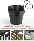 Three Piece Metal Hanging Flower Pots For Railing And Fence Outdoor Planter 15.7 Inch Hanging Bucket Pots With Detachable Hooks 2.7 inch rail
