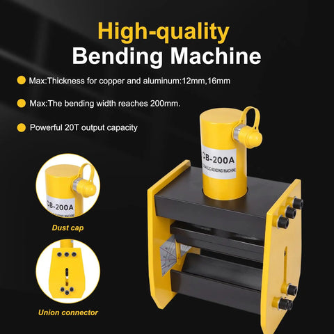 Handheld Hydraulic Busbar Bender Machine With Angle Indicator 20 Ton Press for bending copper and aluminum sheets up to 200mm.