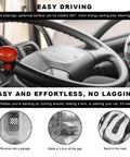 Woodgrain Steering Wheel Spinner Knob With Smooth Ball Power Handle installed on a car steering wheel for easy turns.