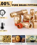 Front view: brass DOT air-line fittings kit with push-lock connectors in 1/4 in, 3/8 in, and 1/2 in sizes