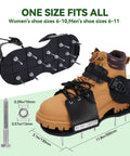 Lawn Aerator Shoes With 26 Spikes For Deep Soil Aeration, Easy To Install With Wrench Included, shown with size details and spike dimensions