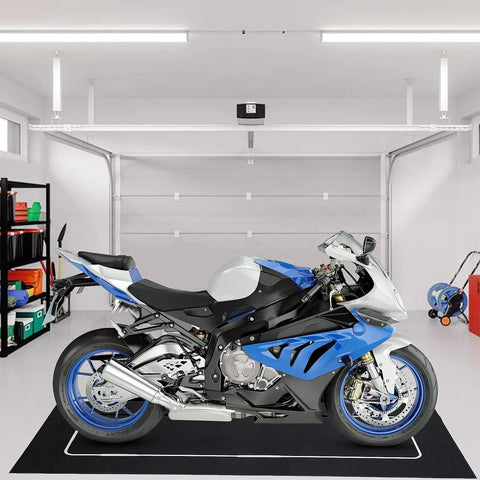 Motorcycle Parking Mat For Garage Floor Washable No Slip Rug With Oil Absorbent Nylon Surface and Rubber Backing 78x31 in
