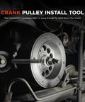 GM Harmonic Balancer Puller And Crank Pulley Install Tool shown in engine bay setup