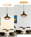 Farmhouse Industrial Pendant Light 2-Pack installed over dining table, on and off, showcasing black wire cage and gold interior.