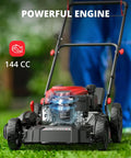 Gas Powered 21 Inch Push Lawn Mower With 144cc OHV Engine 2-In-1 Mulching And Side Discharge, lightweight design in use.