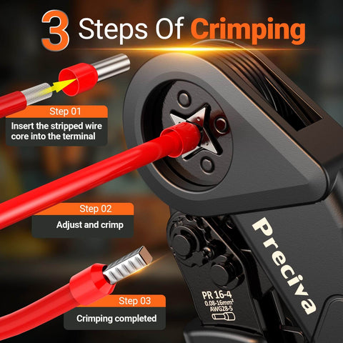 Self Adjusting Ratchet Ferrule Crimping Tool Kit Pro Grade With Quadrilateral Ferrule Crimper AWG 28 To 5 usage diagram