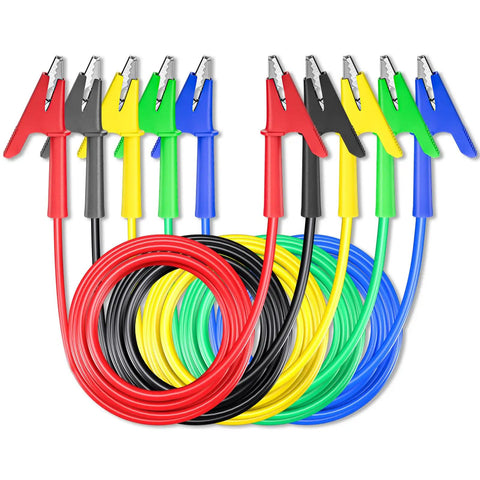 5 Pack Alligator Clip Test Leads Dual Ended Crocodile Clips With Insulated Flexible Copper Wires For Electrical Testing 10ft (3m) Length 1000V 15A Durable Rubber Insulation Pro Grade