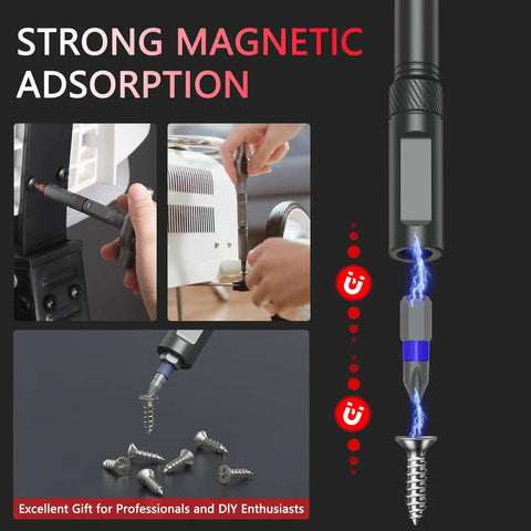 Close-up of 24 In 1 Magnetic Screwdriver Set With Detachable Handle And Ratchet showing strong magnetic absorption in use on hardware