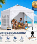 Family enjoying beach under 10x10 Pop Up Canopy With Sidewalls Quick Setup Portable Sun Shade Beach Tent Heavy Duty