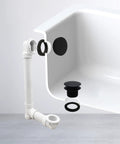 12 Inch And 4 Inch Bath Waste And Overflow Assembly With Tip Toe Drain Plug And Illusionary Faceplate Matte Black Finish 1 Pack Sch 40 PVC Pipe Easy Install For DIY Home Plumbing shown in tub installation