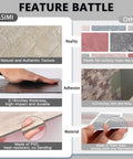 Comparison of Beige Stone PVC Peel And Stick Wall Tiles 30cm x 30cm showing thickness, texture, and material versus others.
