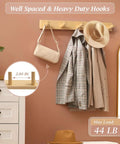Wall Mounted Wooden Coat Rack With Five Heavy Duty Hooks In Natural Bamboo Finish Sturdy Built To Last With Waterproof Coating Ideal For Entryway Hallway Living Room Decor installed with coats and hat