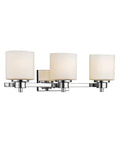 Chrome Vanity Bath Light Fixture With Etched Glass, Three Lights, 24 Inch Wide, Hardwired With Wall Switch, E26 Base