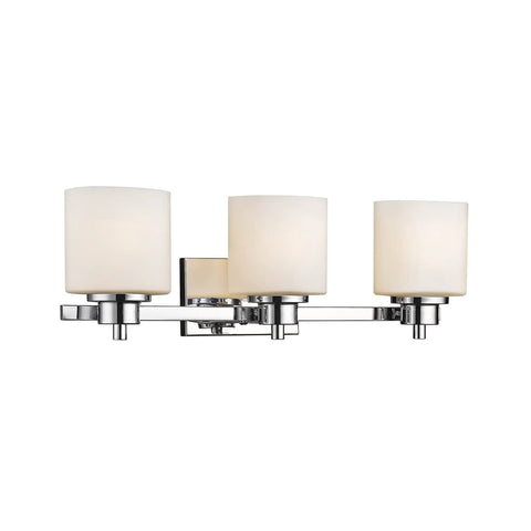 Chrome Vanity Bath Light Fixture With Etched Glass, Three Lights, 24 Inch Wide, Hardwired With Wall Switch, E26 Base