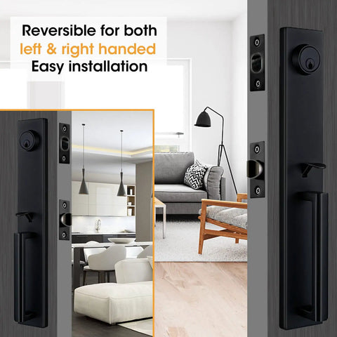 Matte Black Double Door Handleset With Adjustable Hole Position For Us Doors Fits Eight One Third To Nine Five Eighth Inch Bore
