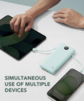 All In One 10000mAh Portable Charger With Built In Micro USB And Type C Cables And AC Wall Plug USB C Power Bank For Phones And Tablets in use with devices