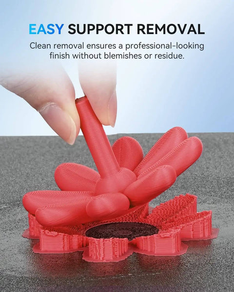 Hand removing 3D printed support structure from surface, demonstrating easy removal feature of Bulk PLA 3D Printer Filament 4 Pack 1.1Kg Spools.