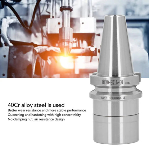 Heavy Duty BT30 CNC Collet Chuck Holder Forged From Top Grade 40Cr Steel showing precision design in machining process.