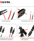 Image showing steps to use 50 Pairs Waterproof Solar Panel Connectors With Pins And Spanners, MC4 Style Male And Female Plugs for cables.