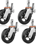 Set Of Four 8 Inch Workhorse Scaffolding Wheels With 1 3/8 Inch Solid Stem Providing 1100 Lb Load Rating Each Feature Dual Locking Pins For Rugged Jobsite Mobility