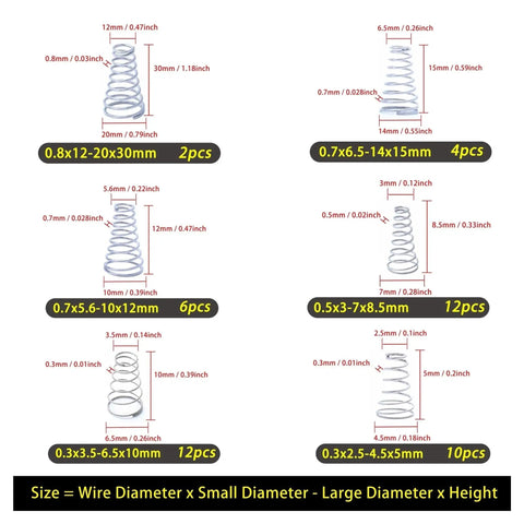 Grab And Go Compression Springs Kit 100 Pieces Assorted Metal Tower And Return Springs Set 304 Stainless Steel Tapered Conical Springs diagram