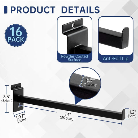 Sixteen Pack Heavy Duty Tubular Slatwall Shelf Brackets With Lip For Garage Retail And Home Storage Universal Slatwall Compatibility