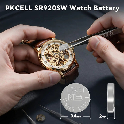 No Fuss SR920SW Watch Batteries Ten Pack Compatible With 370 371 AG6 Button Cells Deliver Steady Long Lasting Power For Your Favorite Wristwatches Mercury Free Zero Lead, installation in a gold watch.