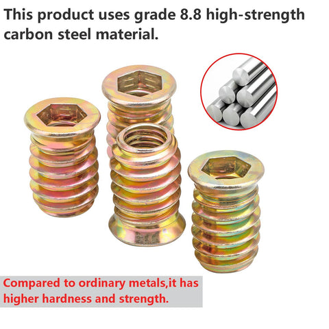 Built To Last Durable Threaded Insert Nuts For Wood With Hex Drive M5x10mm Set Of 20, Zinc Plated Carbon Steel Wood Fasteners