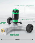 Gear Drive Sprinkler With Wheeled Base 5 Pattern Adjustable Lawn Sprinkler For Yard Garden And Flower Beds, metal wheels and adjustability