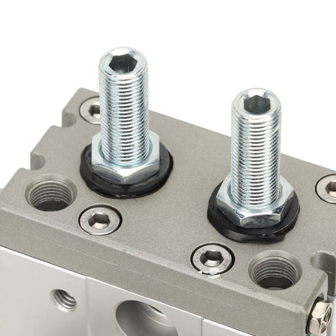 Close-up of pneumatic rotary actuator built to last with rugged high strength rotary air cylinder for chemical industry integration.